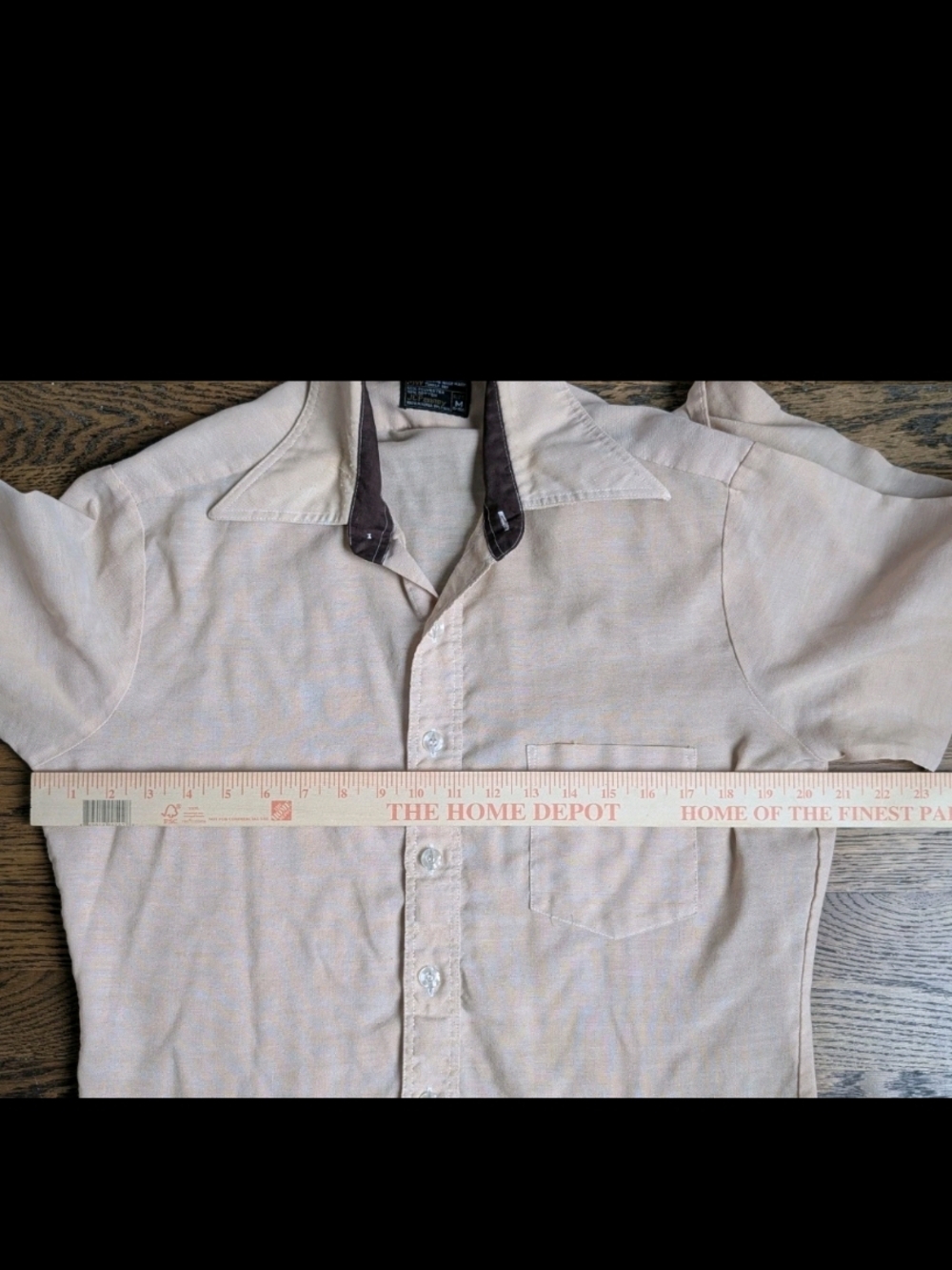 VTG 70s JCPenney MW Shirt Mens Medium Tan Butterfly Collar Contrast Disco Boho - Picture 13 of 15